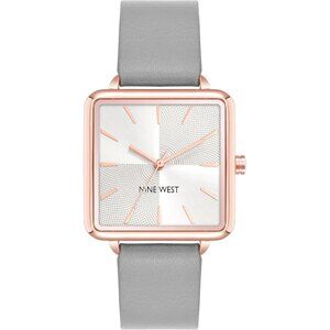 Women's Grey/Rose Gold Tone Buckle Closure Faux Leather Strap Crystal Lens Watch